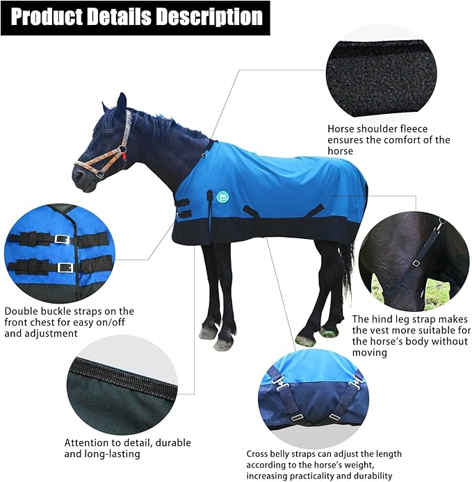 Waterproof and Breathable Horse Sheet|Horse Blankets for Real Horses|Adjustable with Tail Rainy Day Choices for Horses(76", Blue)