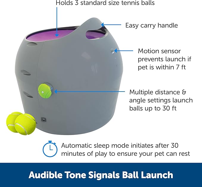 PetSafe Automatic Ball Launcher - Interactive Dog Toy for Enrichment - Tennis Balls Included - Motion Sensor Promotes Safe Play - Indoor & Outdoor - Adjustable Range - A/C Adaptor or Batteries