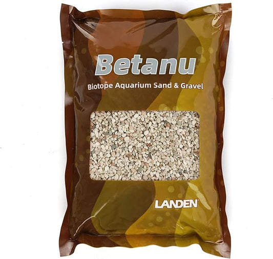 LANDEN Betanu Aquascape Sand for Aquarium Landscape, Natural Cosmetic Gravel, Granite Sand, Fish Tank Decorative Sand, Coarse Sand for Plants, Small Pea Gravel, Light Colored Gravel 3-5mm 2L (7lbs)