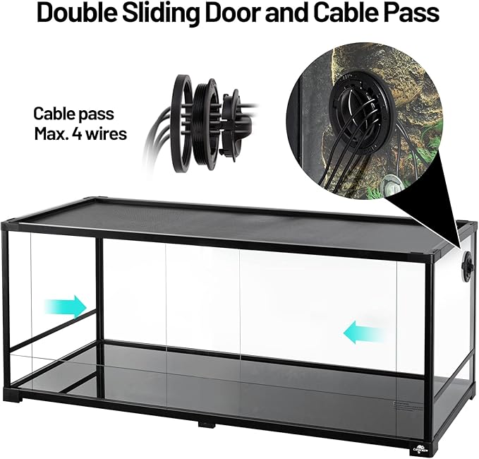 67 Gallon Reptile Tank, Glass Reptile Terrarium 48" x 18" x 18", Sliding Door, Top Ventilation, Cable Pass, Humidify Hole, Large Reptile Cage Habitat for Bearded Dragon, Lizard, Snake, Gecko