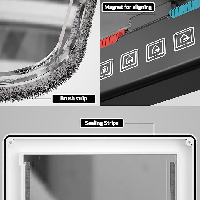 Cat Door for Window Interior Door Pet Door for Cat Exterior Door for Cats & Doggie 4 Modes Locking Suitable for Window and Wall (White,L)