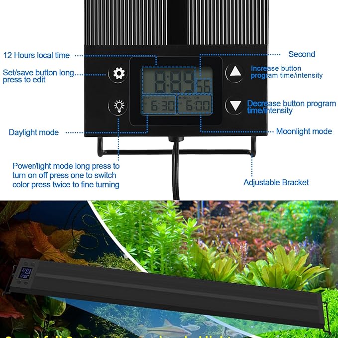 Aquarium Light 48-55 Inch Fish Tank Light LED Full Spectrum with Timer Auto On/Off Extendable Bracket Aquarium Plant Light for Freshwater Planted Tank Sunrise Sunset Adjustable Multi-Color