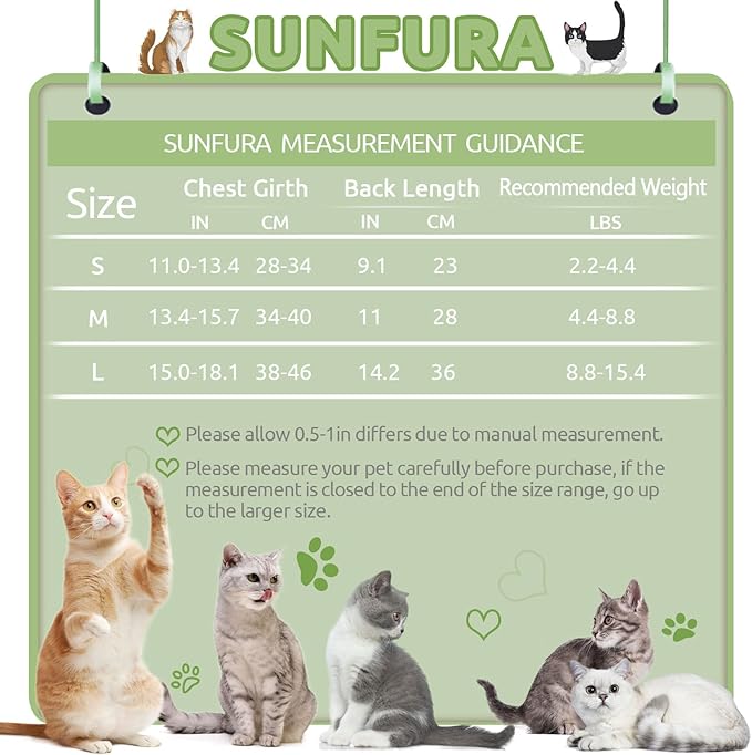 SUNFURA Cat Recovery Suit, Kitten Surgical Full Bodysuit for Abdominal Wound Protector Anti Licking After Surgery, Professional Bandages Cone E-Collar Alternative for Small Male & Female Pets