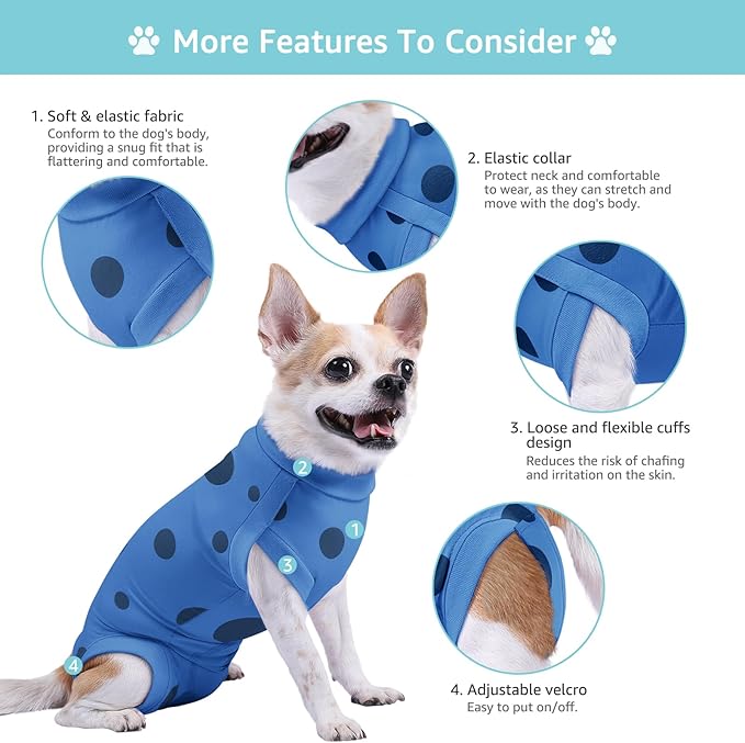 Dog Recovery Suit, Professional Dog Surgery Suit Post Spay, Neuter, Abdominal Surgical Suit for Male Female Dogs Can Pee, Prevent Licking Soft Breathable Cotton Covers Wound (Blue, XX-Small)