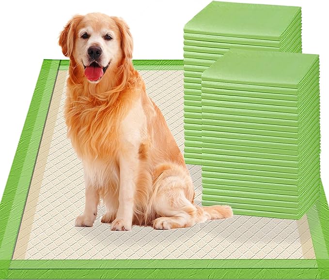 Pee Pads for Dogs Extra Large 28"x34", XL Thicker ECO Green Disposable Xlarge Puppy Training Pads Super Absorbent Full Edge-Wrapping Pad for Dogs, Puppies, Doggie, Cats, Rabbits(100Count)