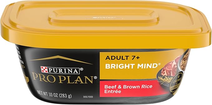 Purina Pro Plan Senior Wet Dog Food, BRIGHT MIND 7+ Beef and Brown Rice Entree - (Pack of 8) 10 oz. Tubs