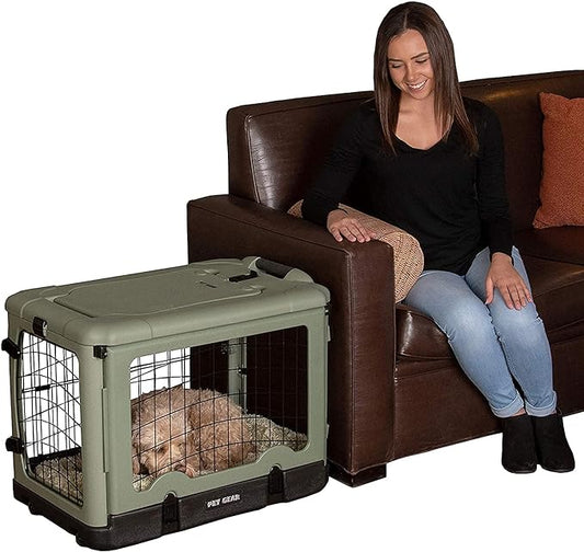 Pet Gear “The Other Door” 4 Door Steel Crate for Dogs/Cats with Garage-Style Door, includes Plush Bed + Travel Bag, No Tools Required, 3 Models, 3 colors