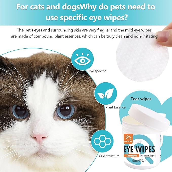 Pet Wipes for Cats & Dogs, Grooming Wipes for Eyes, Paws, Ears, Nose, Unscented Soft Pet Tear Stain Remover Wipes 150 Pads