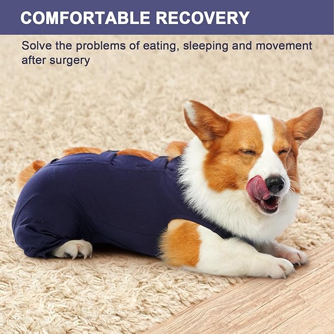 IECOii Dog Recovery Suit Female Male Dog Onesie After Surgery Spay Neuter,Soft Dog Surgical Suit Protect Abdominal and Rear Leg Wounds,Sleeve Dog Post Surgery Onesie for Dogs to Stop Licking,L-Blue