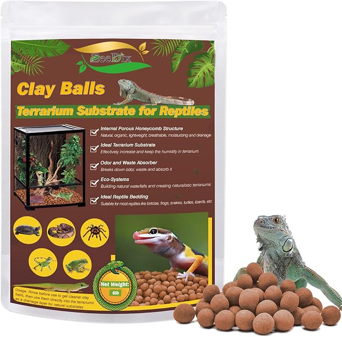 ZeeDix 6LBS Clay Balls for Terrarium, 4mm-16mm Lightweight Clay Leca Balls Reptile Terrarium Substrate, 100% Natural Expanded Clay Pebbles Substrate for Frogs Bearded Dragon Tortoises Snake Bedding