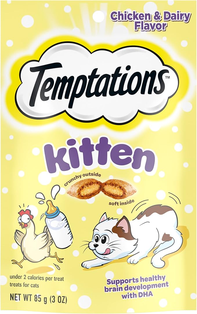 Temptations Kitten Treats, Chicken & Dairy, Crunchy and Soft Treat, 3 oz. (Pack of 12)