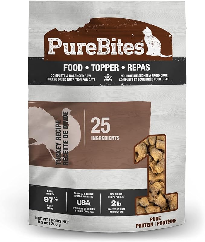 PureBites Turkey Freeze Dried Cat Food • Topper, 24 Ingredients, Made in USA, 9.2oz