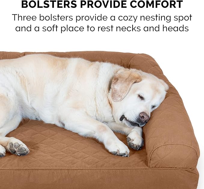 Furhaven Orthopedic Dog Bed for Medium/Small Dogs w/ Removable Bolsters & Washable Cover, For Dogs Up to 35 lbs - Quilted Sofa - Toasted Brown, Medium