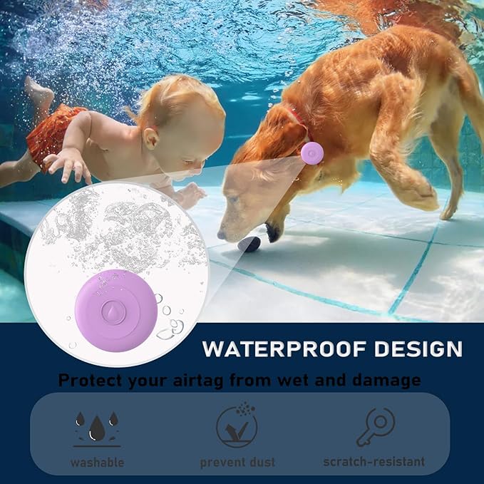 Airtag Dog Collar Holder Waterproof, Hidden Silicone Waterproof Airtag Case for Pet Cat Dog GPS Tracker, Anti-Lost Waterproof Airtag Holders Compatible with Apple AirTag for Dog Cat Collar (Purple)