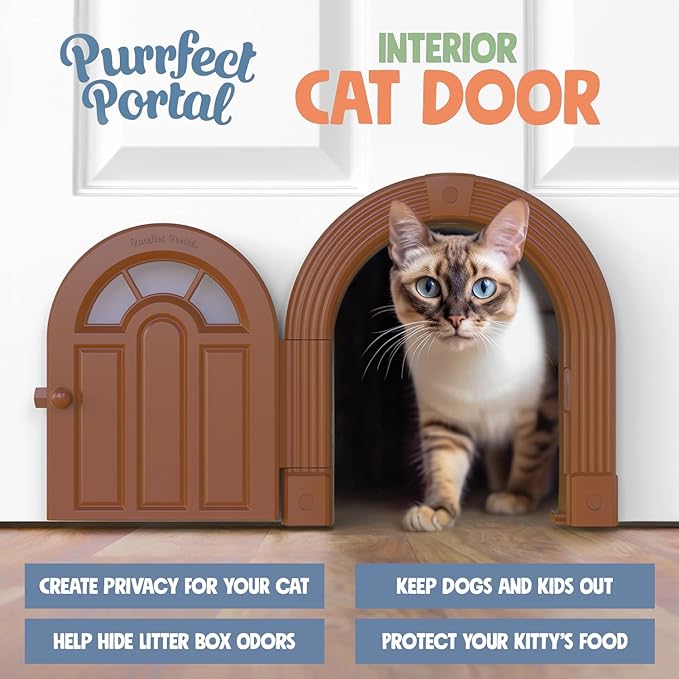 Cat Door Interior Door - No-Flap Cat Door for Interior Door, Cat Door Interior Door for Cats Up to 20 lbs, Easy DIY Setup, Secured Installation in Minutes, No Training Needed…