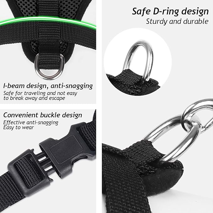 Summer cat Chest Harness and Leash, Anti-Escape Adjustable Soft mesh cat Leash and Chest Harness Set for All Types of Cats cat Vests (Size S,Black)