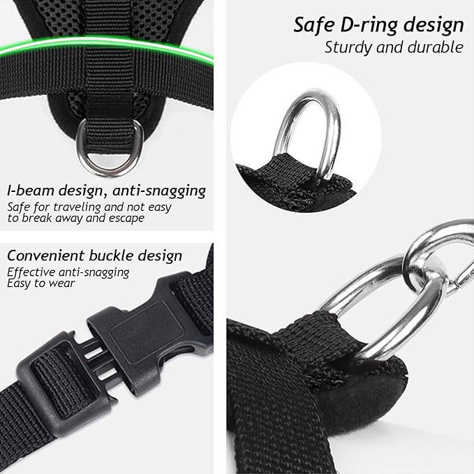 Summer cat Chest Harness and Leash, Anti-Escape Adjustable Soft mesh cat Leash and Chest Harness Set for All Types of Cats cat Vests (Size M,Black)