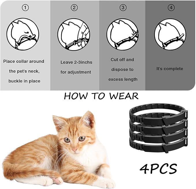 4 Pcs Calming Collar for Cats Cat Pheromone Calming Collar Stress (Black)