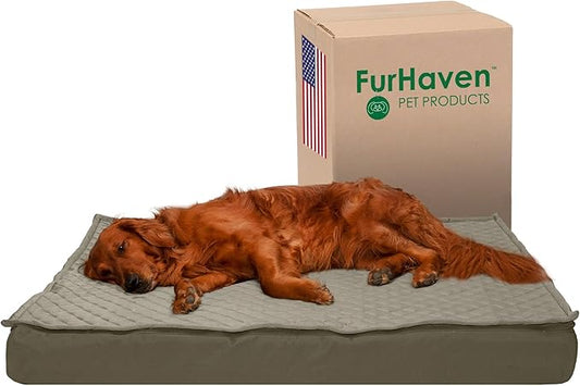 Furhaven Water-Resistant Orthopedic Dog Bed for Large Dogs w/ Removable Quilt Top & Washable Cover, For Dogs Up to 95 lbs - Indoor/Outdoor Quilt Top Convertible Mattress - Dark Sage, Jumbo/XL