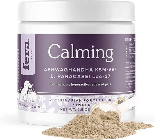 Fera Pets Calming Supplement for Dogs & Cats - Vet Created - GABA & Ashwagandha Supplements Help Cat & Dog Anxiety, Stress or Hyperactivity -60 Scoops