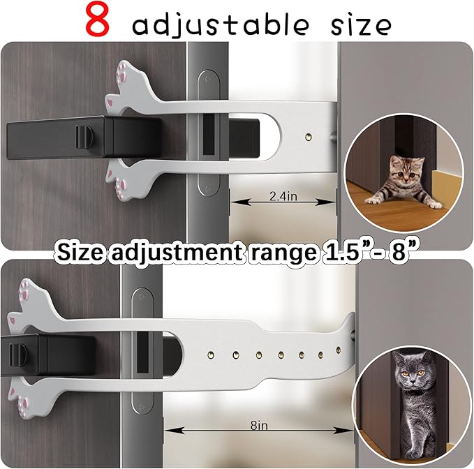 Cat Door Latch Holder,【8 Adjustable Sizes】 Stronger Flex Cat Door Stopper, Keep Door Open 1.5" to 8", Let's Cats in and Keeps Dogs Out of Litter & Food, No Tool Required & No Wall Damage