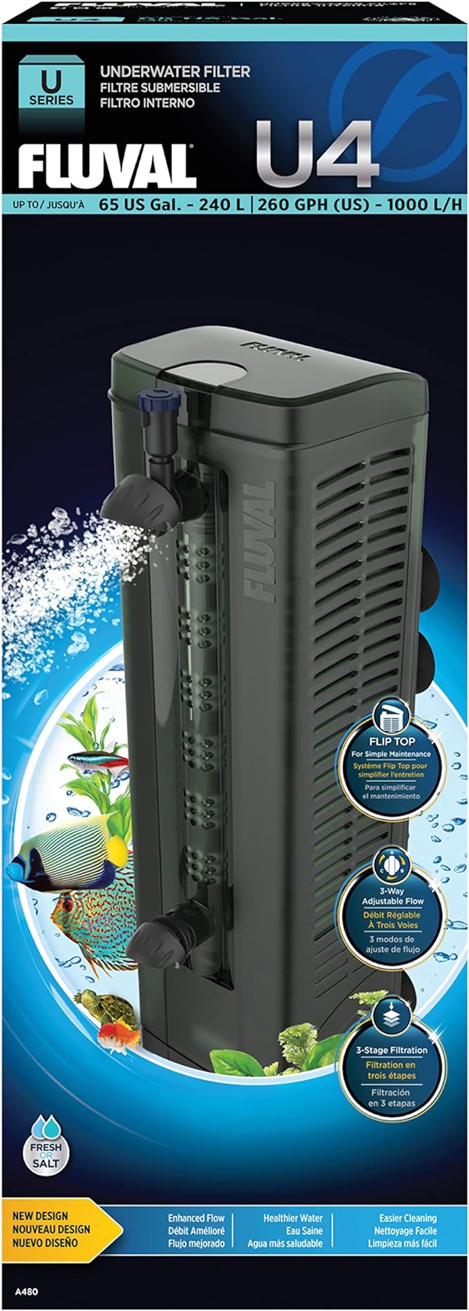 Fluval U4 Underwater Filter, Freshwater and Saltwater Aquarium Filter, A480,Black