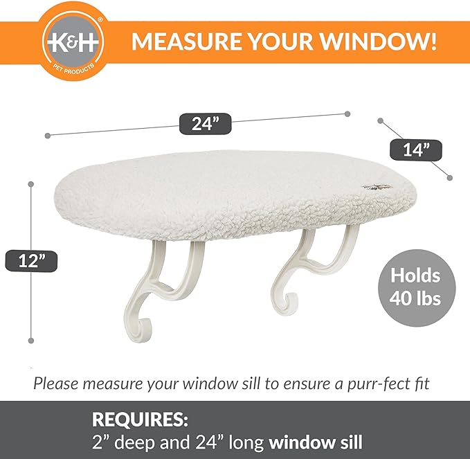 K&H Pet Products Kitty Sill Window Sill Cat Perch, Cat Window Perch for Large Cats, Cat Window Seat, Cat Shelf for Window Sill, Window Cat Bed, Cat Perch w/ Washable Cover – Fleece Unheated