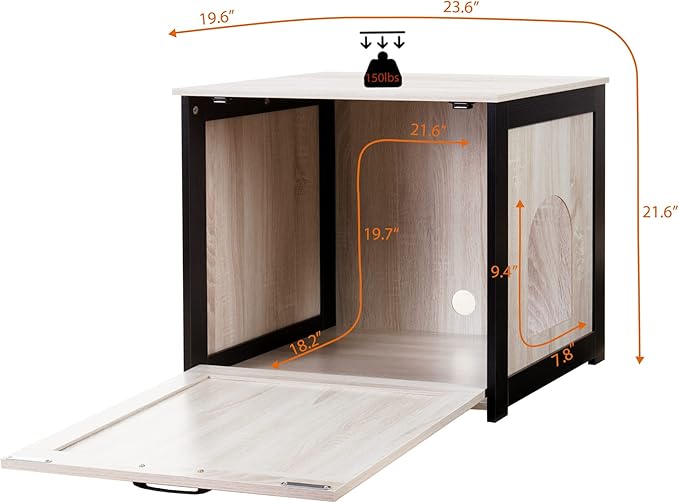 DWANTON Cat Litter Box Furniture Hidden, Cat Litter Box Enclosure, Reversible Entrance Can Be on Left or Right Side, Indoor Cat Box Cabinet, Wooden Cat Washroom, End Table, Nightstand, Beige