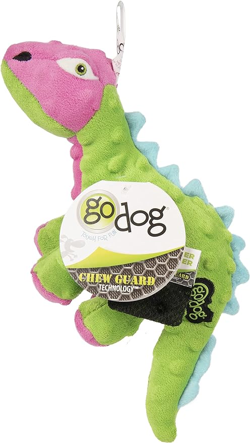 goDog Dinos Spike Squeaky Plush Dog Toy, Chew Guard Technology - Green, Small