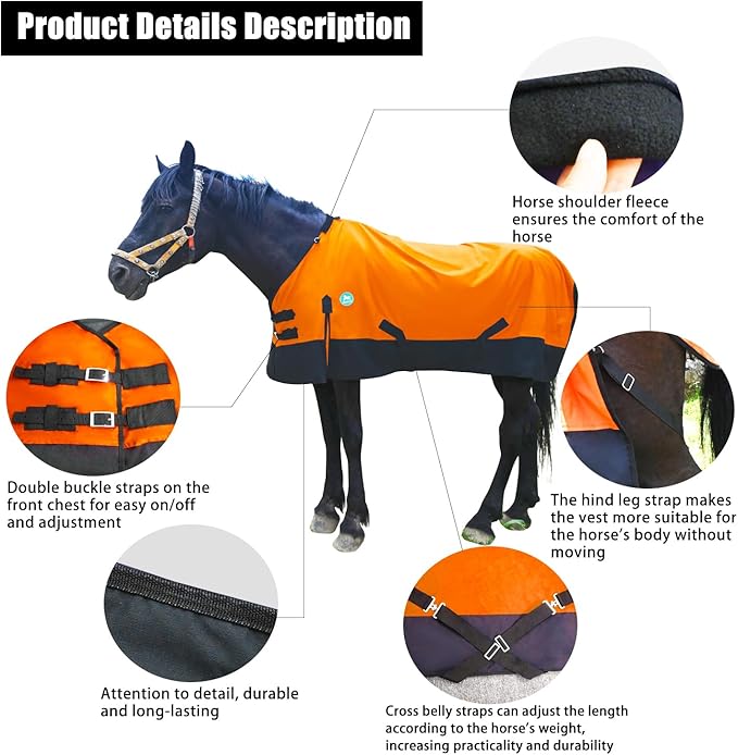 Waterproof and Breathable Horse Sheet|Horse Blankets for Real Horses|Adjustable with Tail Rainy Day Choices for Horses(66", Orange)