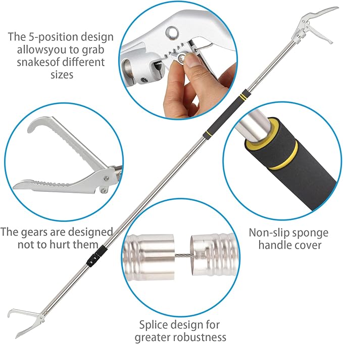 Snake Grabber Tool, 69Inch Snake Tongs Grabber with Long Handle Professional Catch Rattlesnake Wide Jaw Handling Tool Stainless Steel Tupe Non-Slip Sponge Handle Snake Feeding Tongs