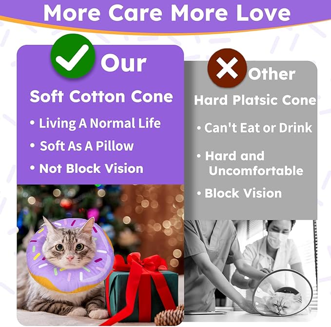 Cat Cone Collar Soft, Cat Recovery Collar for Wound Healing Cute Cat Donut Adjustable Cat Cones to Stop Licking Comfortable Lightweight Neck Elizabethan Collars for Cats Kittens After Surgery