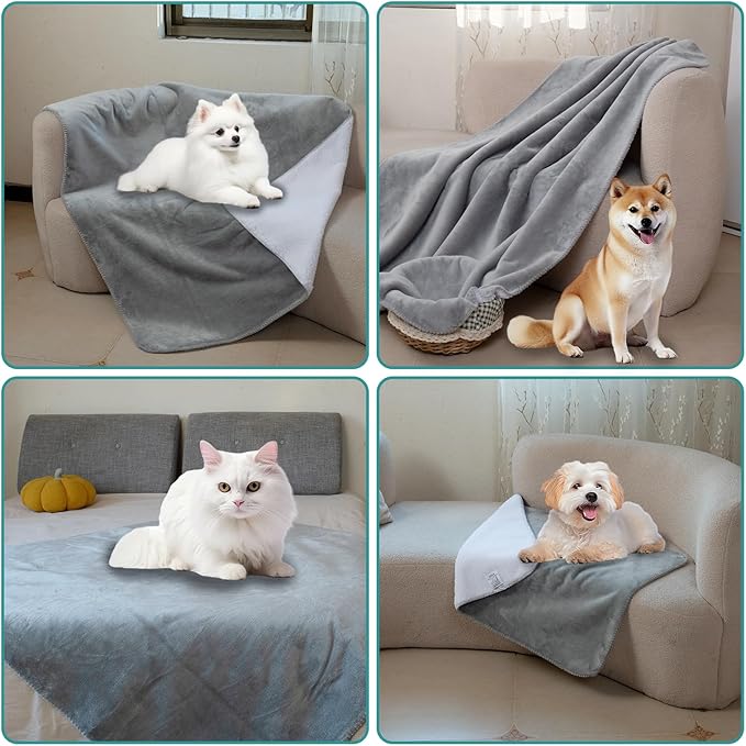 Waterproof Pet Dog Blankets, Pattern Printing Super Soft Warm Fluffy Facecloth Sofa Car Bed Protector, Urine Proof Washable Outdoor Pet Blanket for Puppy Large Dogs & Cats(Grey&White 80 * 60)