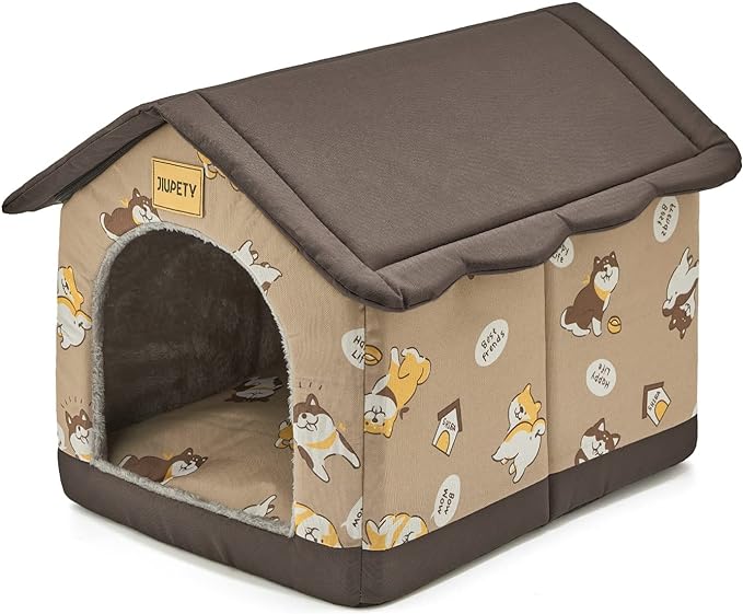 Jiupety Dog House Indoor, M Size Indoor Dog House for Medium and Small Dog, Warm Cave Sleeping Nest Bed for Cats and Dogs, Brown