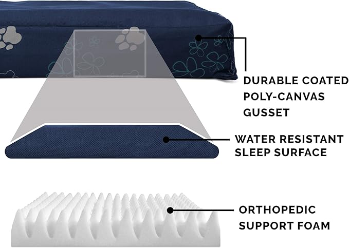 Furhaven Water-Resistant Orthopedic Dog Bed for Small Dogs w/ Removable Washable Cover, For Dogs Up to 20 lbs - Indoor/Outdoor Garden Print Mattress - Lapis Blue, Small