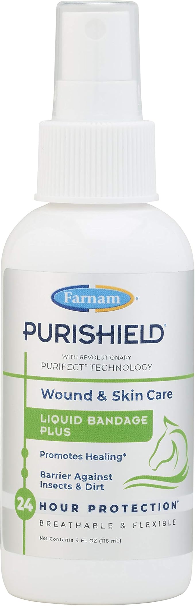 Farnam Purishield Horse Wound Care Liquid Bandage Plus, Sprayable, Promotes Healing for Horses, Dogs, Cats, Livestock, 4 Oz.