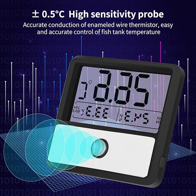 capetsma Aquarium Thermometer Digital Fish Tank Thermometer Large LCD Screen Records High & Low Water Temperature in 24 hrs