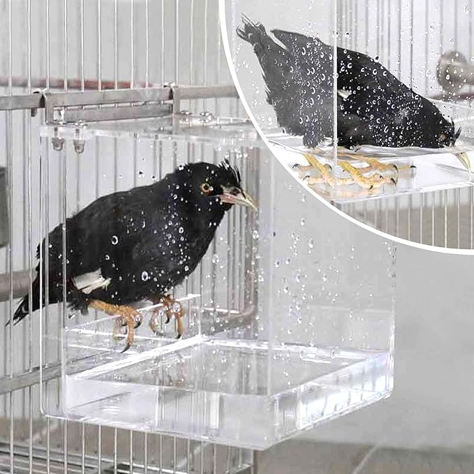 Hanging Bird Bath Cube Bird Bathtub Bath Shower Box Bowl Cage Accessory for Little Bird Canary Budgerigar Parrots Crested Myna Cockatiel Lovebird Parakeet Bath (Large)