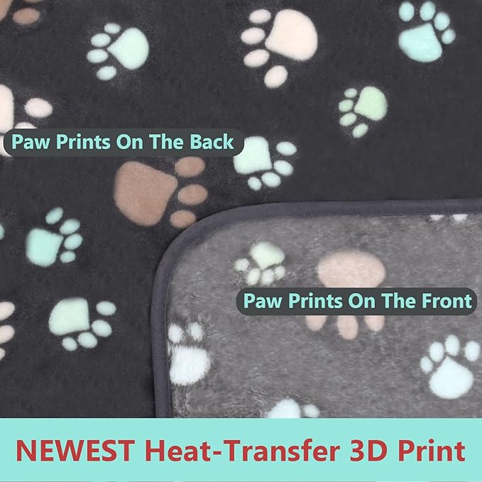 Blankets for Dogs Small,3 Pack Dog Blankets for Small Dogs Washable,Cat Blankets 23" x 16",Cute Paw Pattern,Soft Pet Mat Throw Cover for Kennel Crate Bed,Puppy Blankets,Dog Grey Blankets