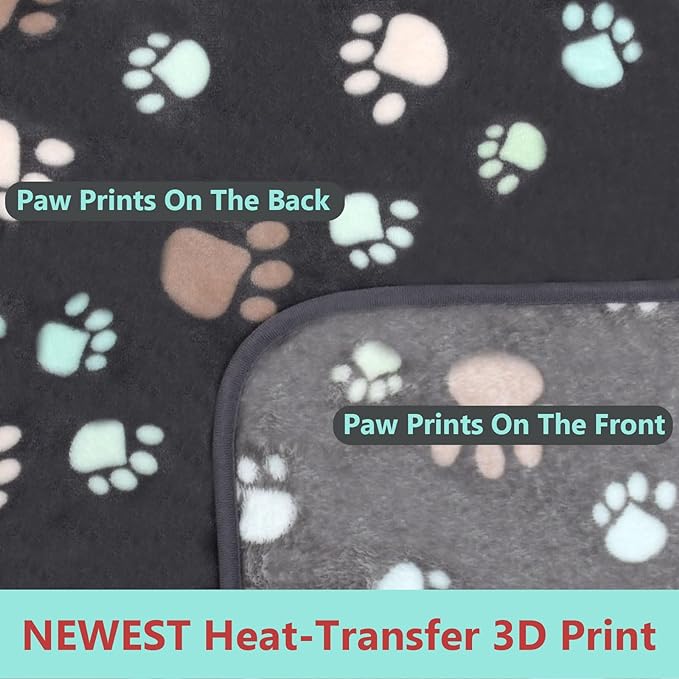 Blankets for Dogs,3 Pack Grey Dog Blankets for Large Dogs Cat,Washable Pet Blankets 41" x 31",Soft Pet Mat Throw Cover for Kennel Crate Bed,Cute Paw Puppy Blankets for Medium,Small Dogs
