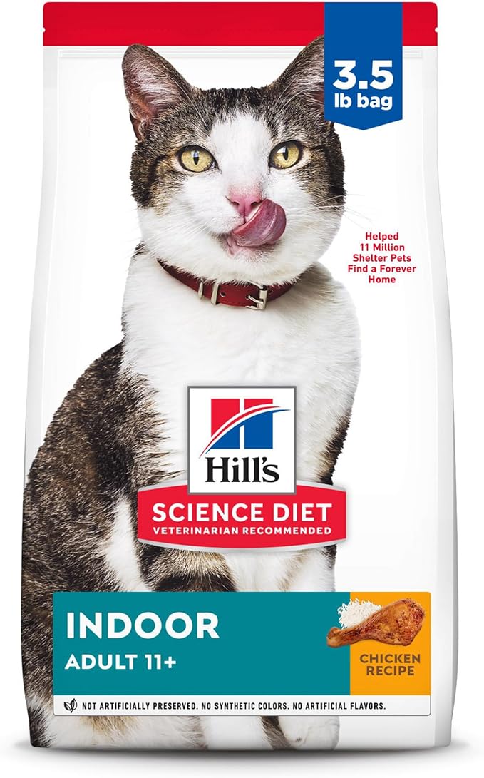 Hill's Science Diet Indoor, Senior Adult 11+, Easy Litter Box Cleanup, Dry Cat Food, Chicken Recipe, 3.5 lb Bag