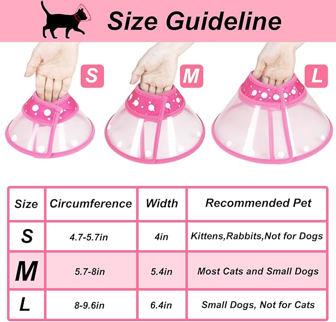 Vivifying Pet Cone for Cats and Small Dogs, 3 Size of Adjustable 5.7-8in Lightweight Recovery Elizabethan Collar for Cats, Puppies and Mini Dogs (Pink)