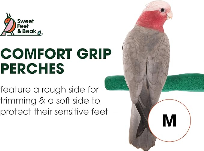 Comfort Grip Safety Perch for Bird Cages - Pedicure Perch for Birds to Keep Nails and Beaks in Top Condition - Safe Easy to Install Bird Cage Accessories - M 8.5"