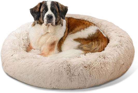 Best Friends by Sheri The Original Calming Donut Cat and Dog Bed in Shag Fur Taupe, Extra Large 45"