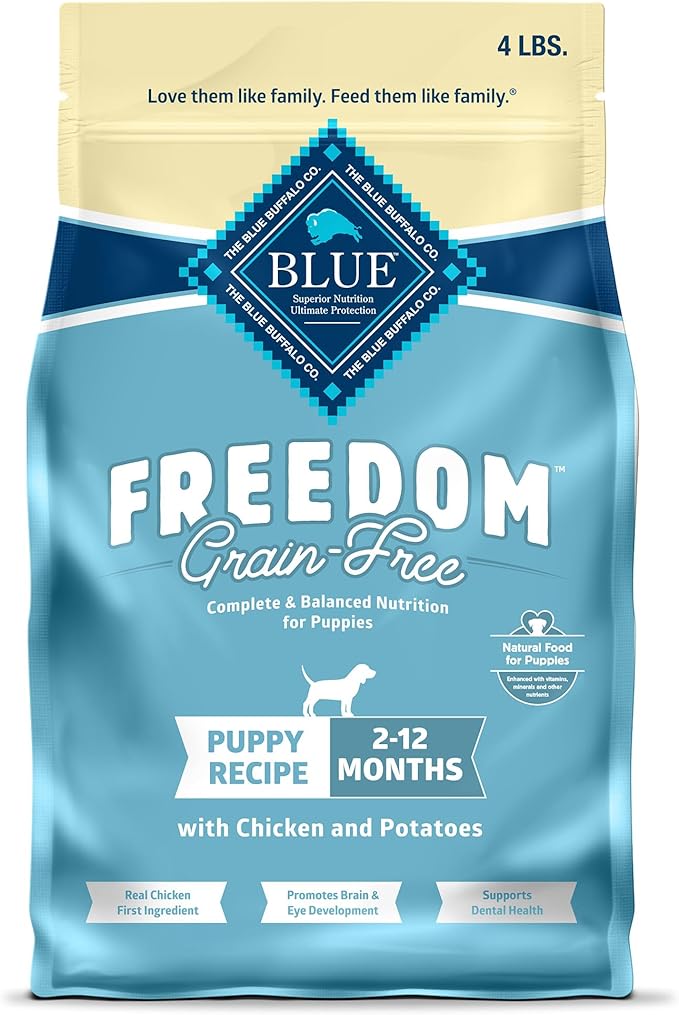 Blue Buffalo Freedom Grain-Free Puppy Dry Dog Food With DHA, Complete & Balanced Nutrition for Puppies, Made in the USA With Natural Ingredients, Chicken & Potatoes, 4-lb. Bag