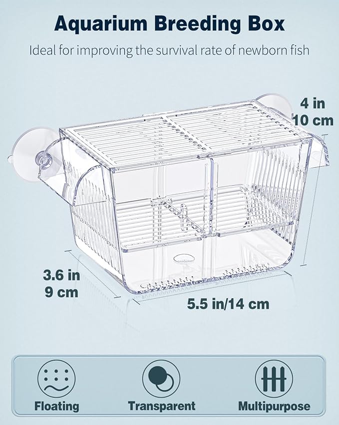 Pawfly Aquarium Fish Breeding Box, Fish Tank Hatchery Incubator with 6 Suction Cups Acrylic Hatching Box for Baby Fish Shrimp Betta Medium Acclimation Isolation Box