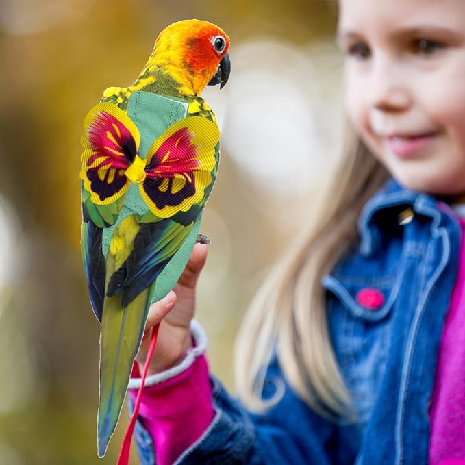 Yanmucy Parrot Harness Double Layer Bird Diapers with Flying Rope Leash Adjustable Parrot Nappy Reusable Bird Harness Outdoor Training Carrier for Birds Parrot Cockatoos Macaws (M, Yellow)