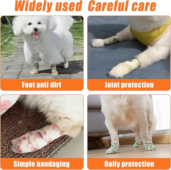 6 Roll 2 Inch x 5 Yards Pet Vet Wrap for Dogs Cats, Cohesive Bandages in Bulk, Colorful Cute Non-Woven Self Adhesive Bandages Wrap Roll for Pet Animals Wound Care Ankle Sprains & Swelling