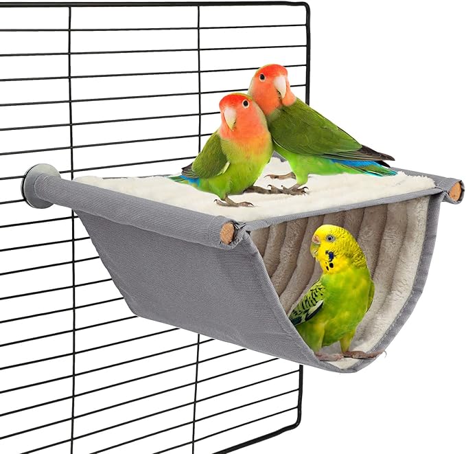 BWOGUE Winter Warm Bird Nest Bed Hanging Hammock Snuggle Hut Parrot House Tent Toy Bird Cage Perch for Parakeet Budgies Cockatiels Lovebird Cockatoo Finch Hamster Chinchilla Guinea Pig(Medium, Grey)