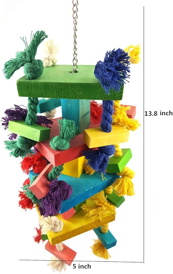 Bird Parrot Knots Block Tearing Chewing Toy, Multicolored Wooden Bird Parrot Toy Suitable for Macaws cokatoos, African Grey and a Variety of Amazon Parrots (Large Size - 13.8 Inch)